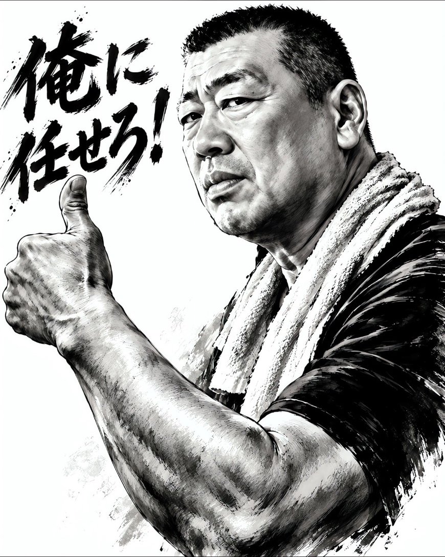 親指を立てて「俺に任せろ！」とポーズする中野さん（イラスト）